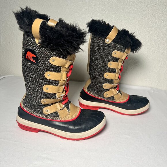 Sorel Tofino Herringbone Winter Boot  Faux Fur Black Tan Red 6.5 - Picture 4 of 13